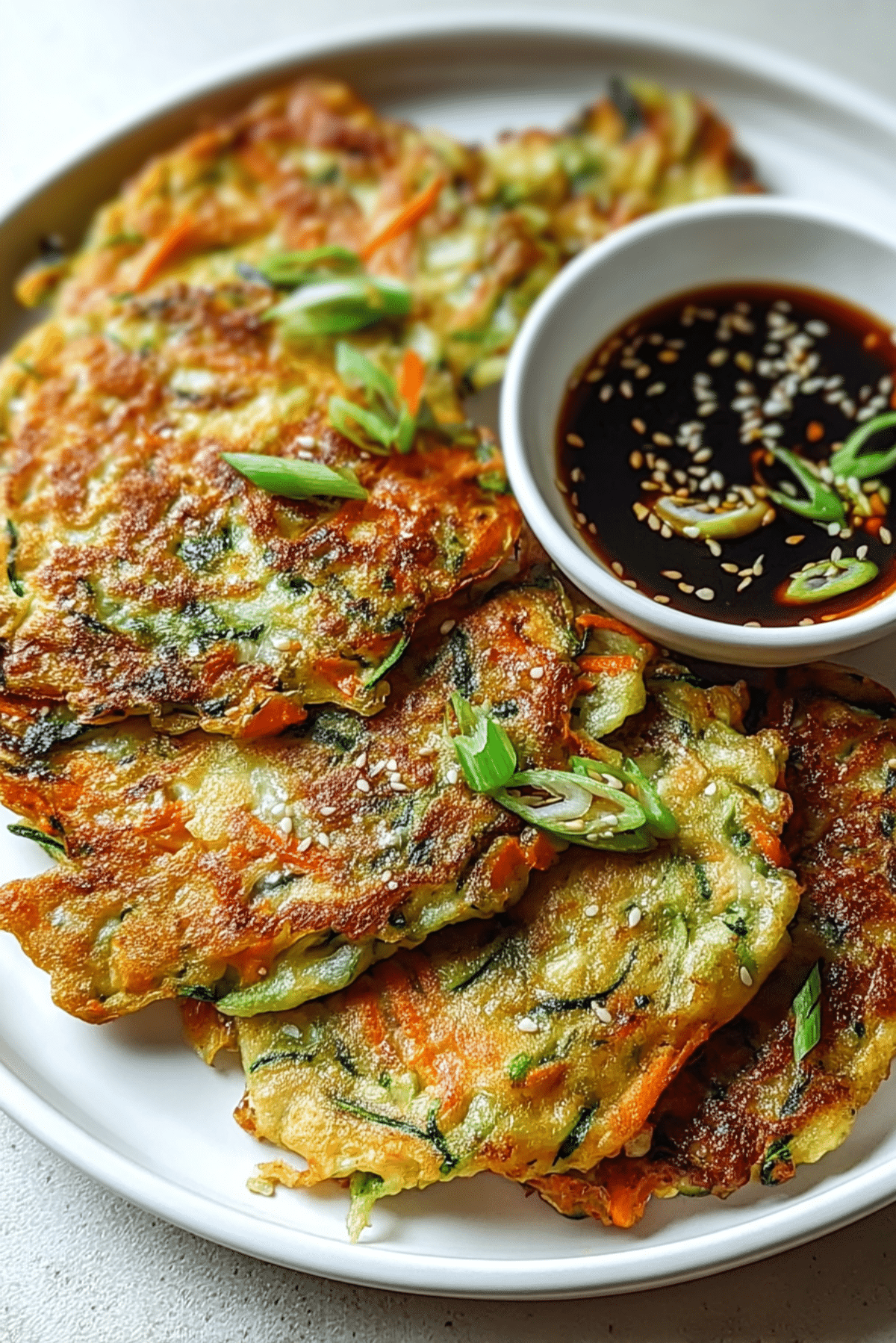 Crispy Vegetable Pancakes with Asian Dipping Sauce