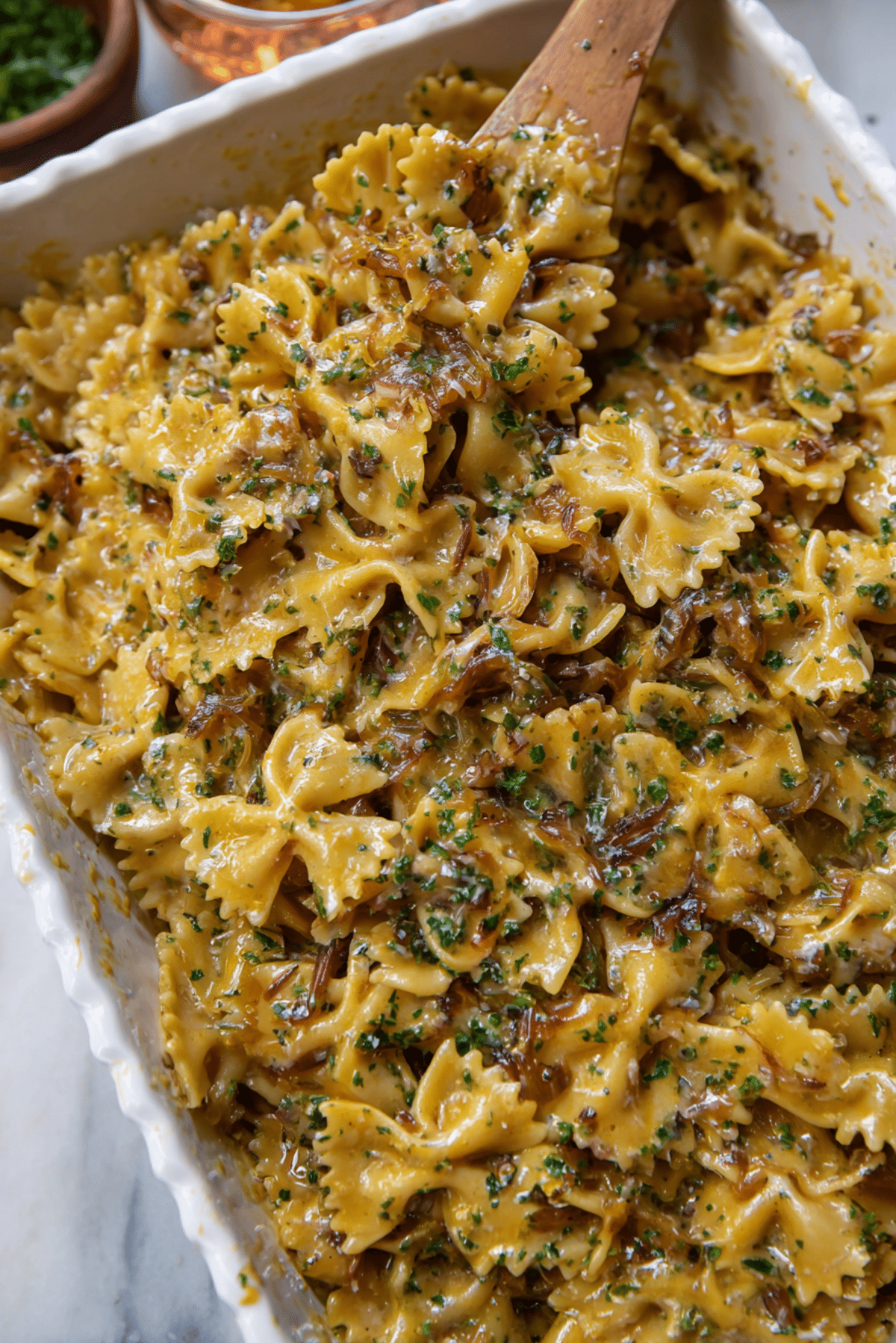 One-Tray Caramelized Onion & Garlic Pasta