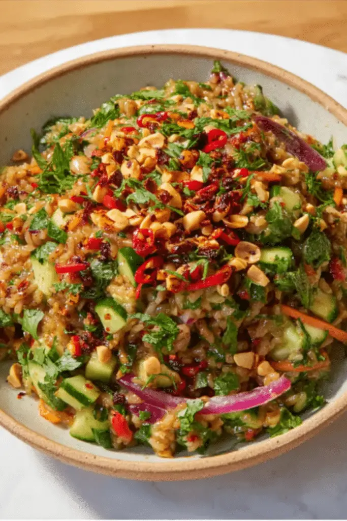 Crispy Rice Salad with Peanut-Chili Dressing