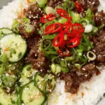 EASY 30 minute Sticky Chili Beef with a smashed cucumber salad