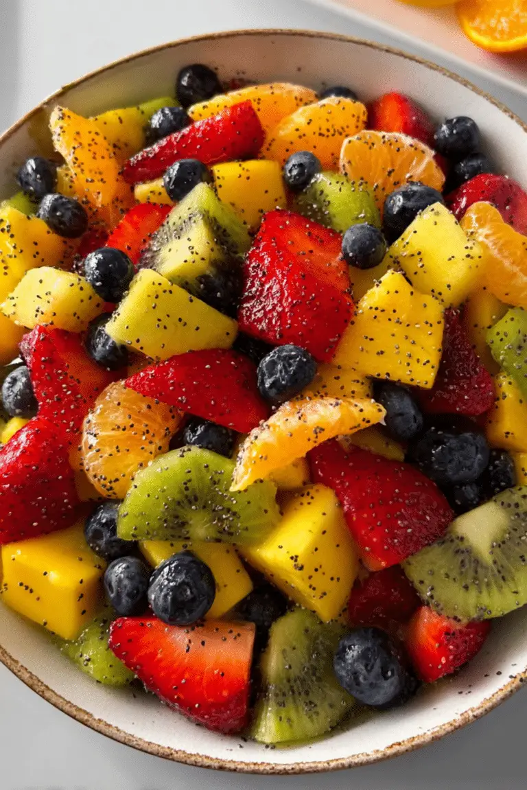 FRESH FRUIT SALAD with HONEY-LIME POPPY SEED DRESSING!