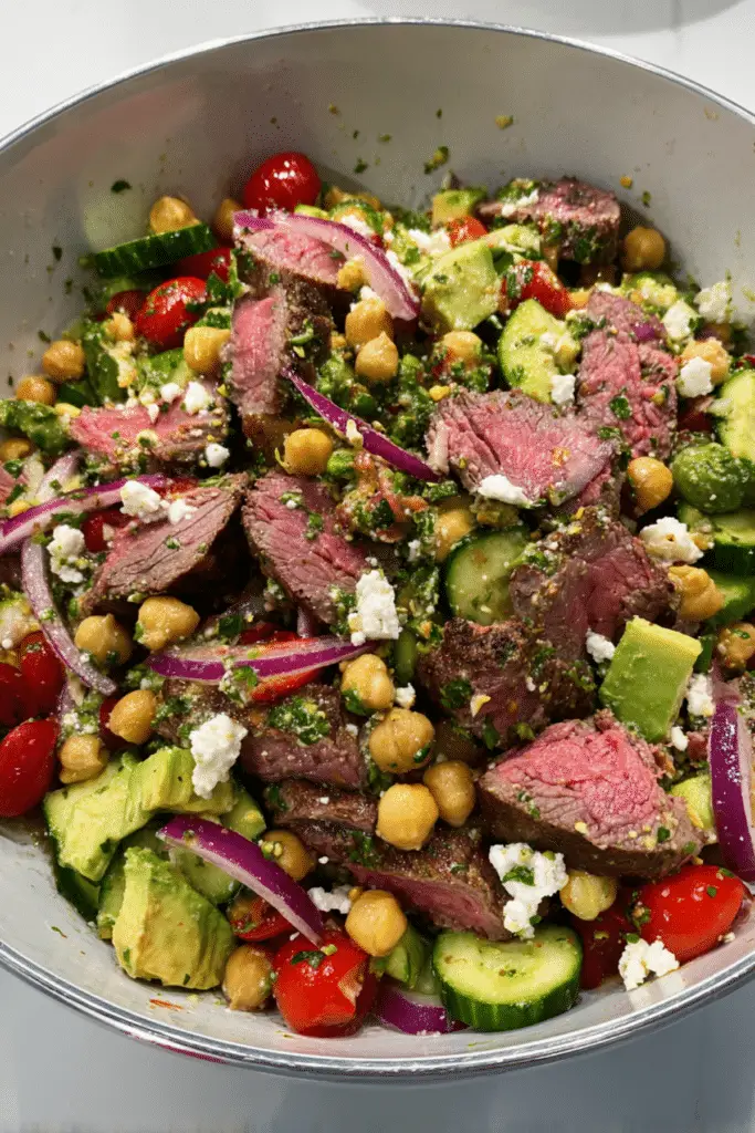 Steak Salad with Greek Chickpeas & Feta