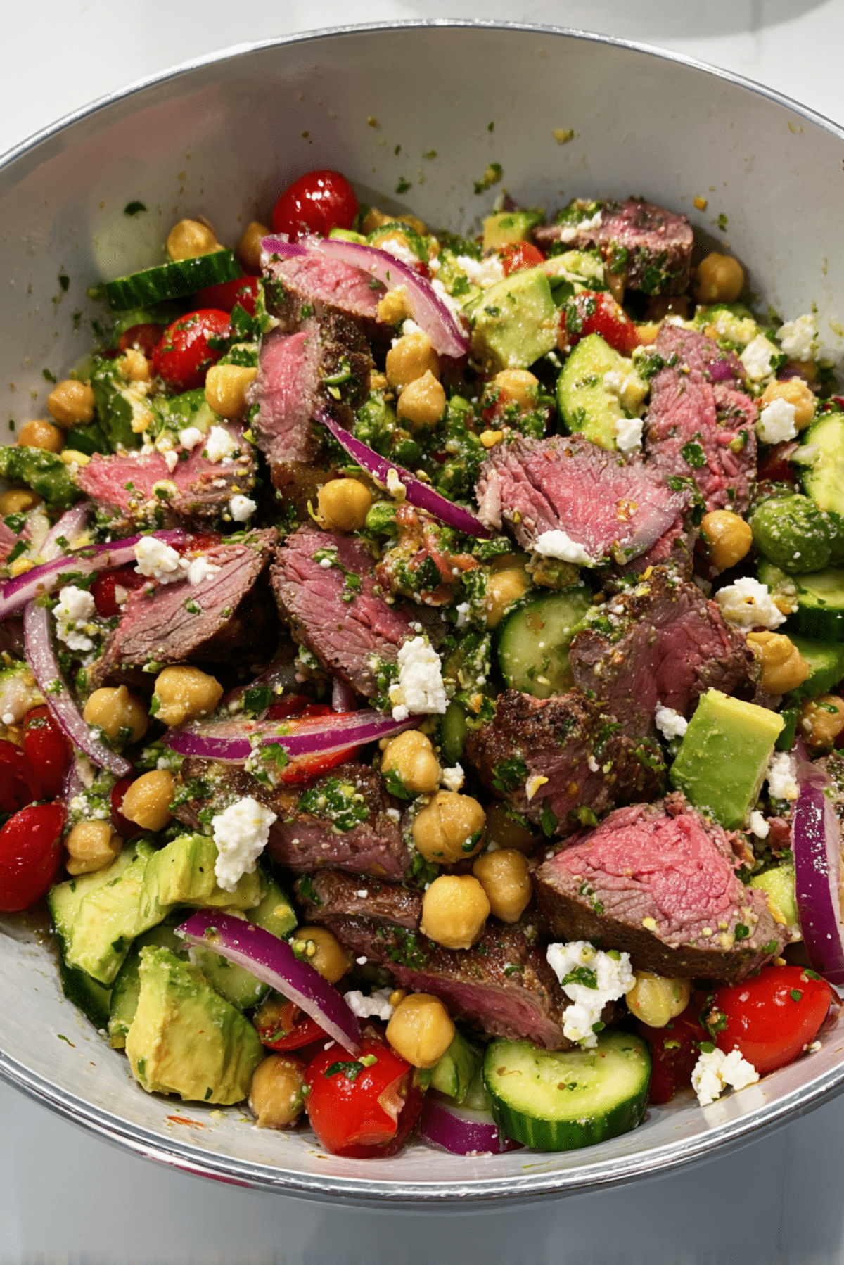 Steak Salad with Greek Chickpeas & Feta