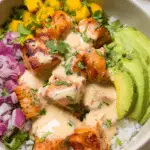 EASY Salmon Bowl with Coconut Rice & Mango Salsa
