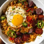 Spicy Jalapeno Sausage Ramen Bowl with Fried Egg