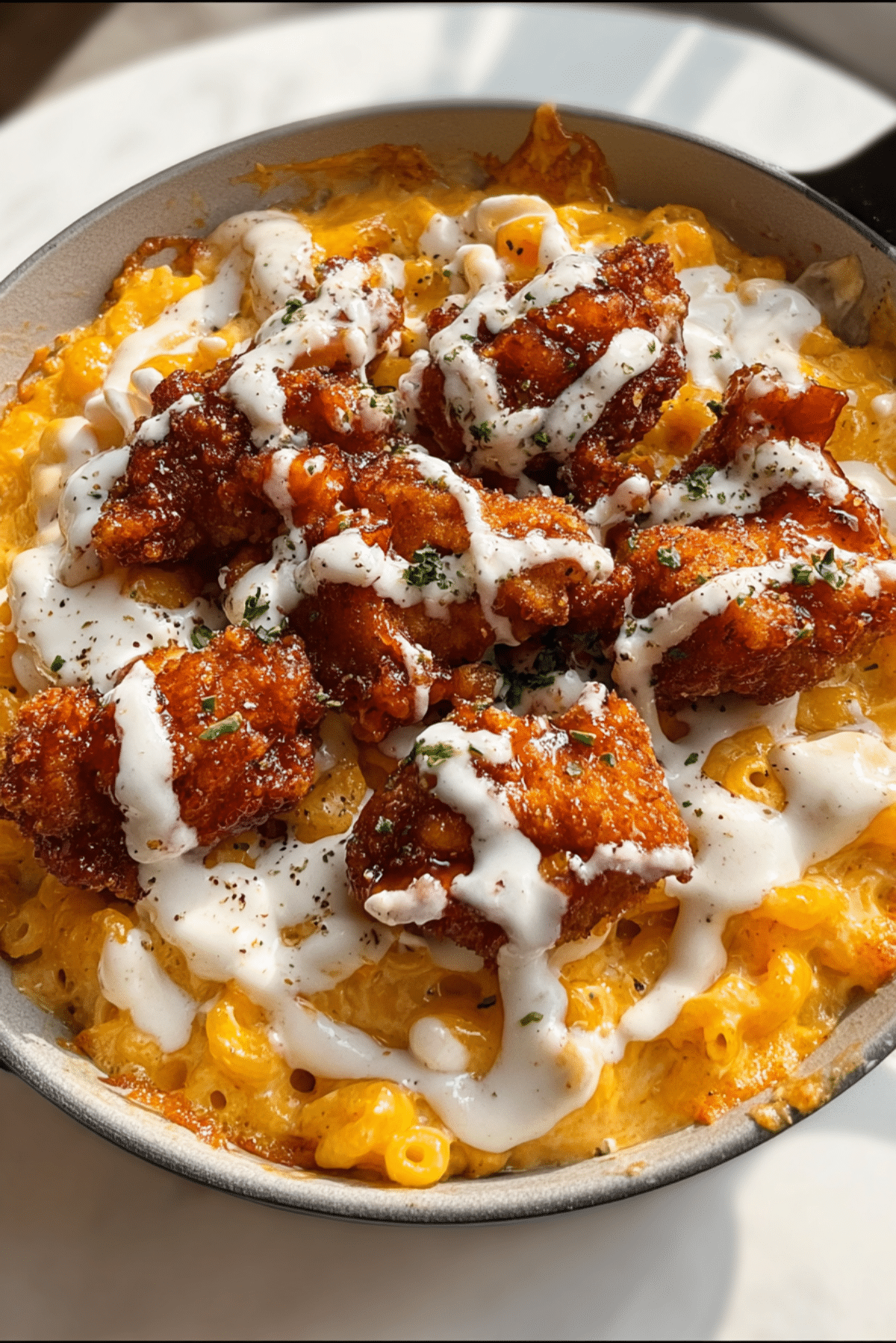 Loaded Hot Honey Fried Chicken Mac & Cheese