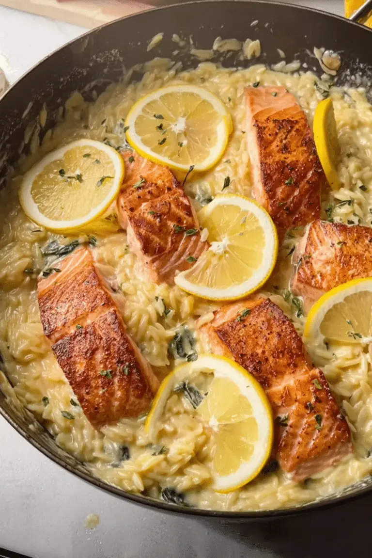 Easy One-Pot Salmon & Creamy Lemon Orzo Recipe
