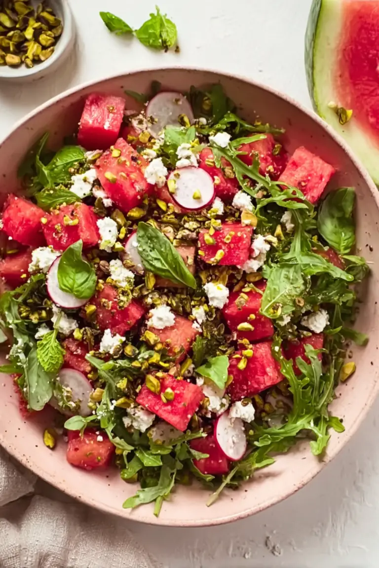 Watermelon Arugula Salad with Feta & Pistachios