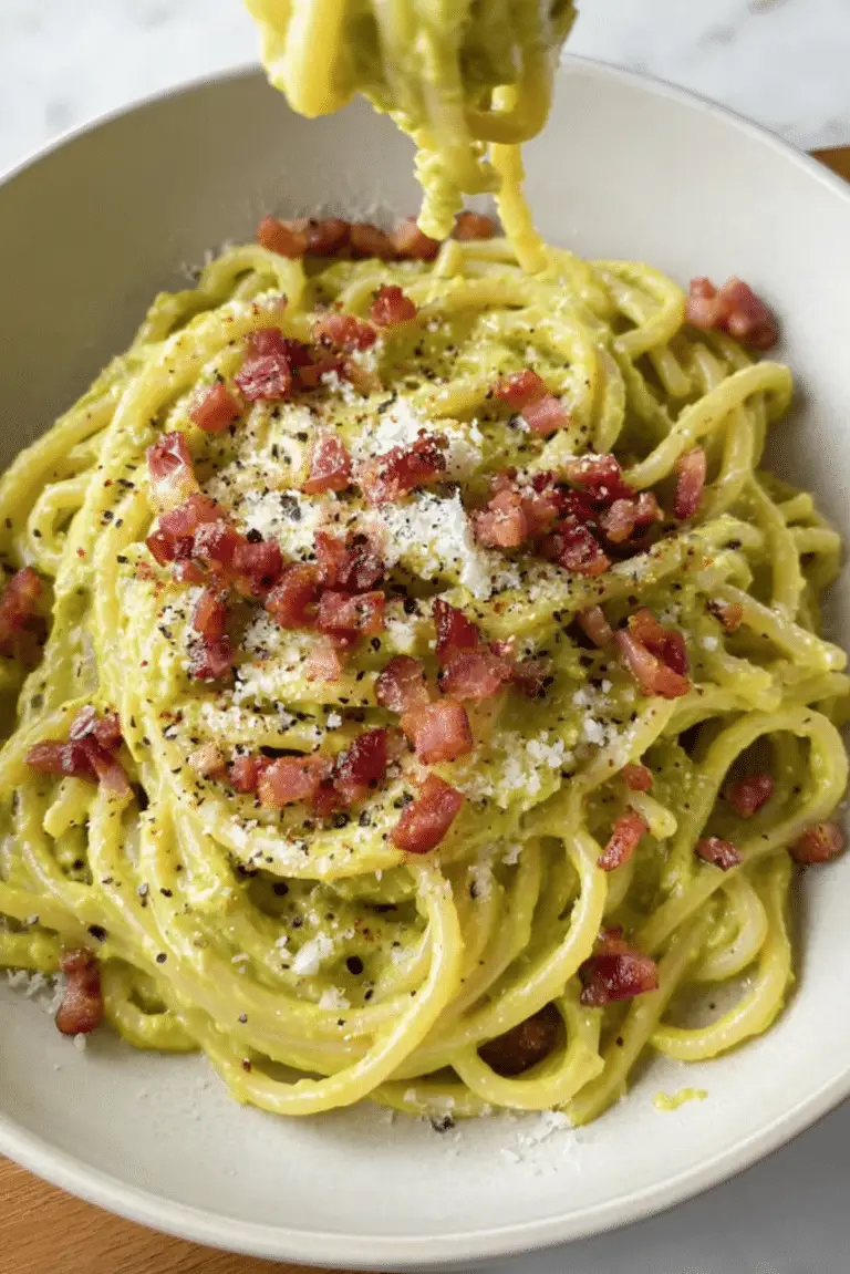 Carbonara pasta with avocado