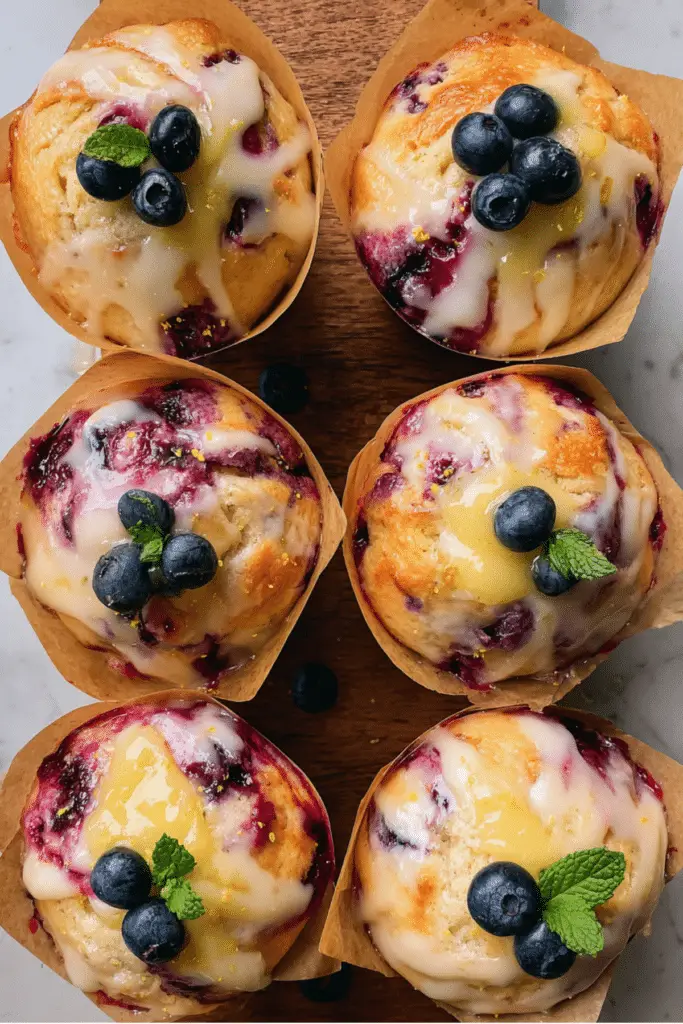 Bakery style Lemon blueberry muffins with lemon curd filling